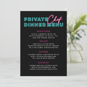 Neon Blue & Rosa Private Chef Dinner Menu Inbjudningar