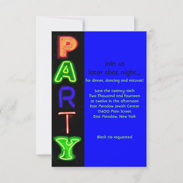 NEON BLUE-SIGNER Pub Bat mitzvah Party-kort Inbjudningar (Framsida)