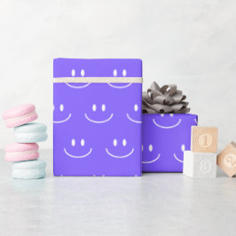 Neon Blue Smile Mönster Wrapping Papper Presentpapper
