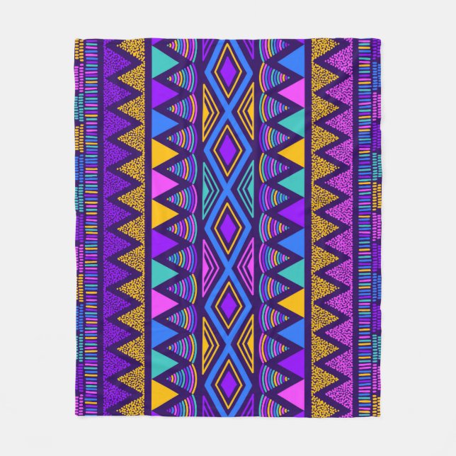 Neon Blue: Tribal Navajo Mönster Fleecefilt (Framsidan)