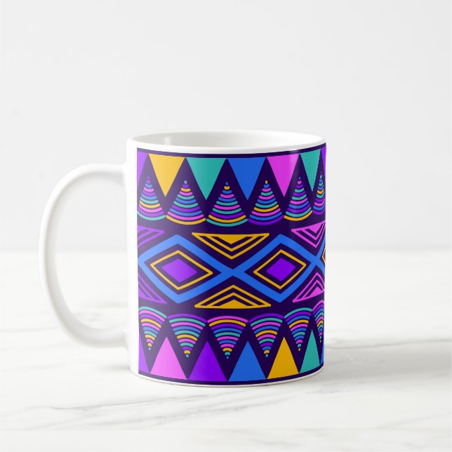 Neon Blue: Tribal Navajo Mönster Kaffemugg (Vänster)