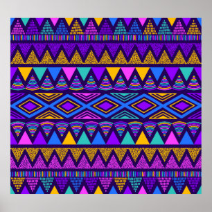 Neon Blue: Tribal Navajo Mönster Poster