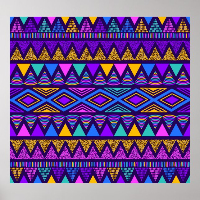Neon Blue: Tribal Navajo Mönster Poster (Framsidan)