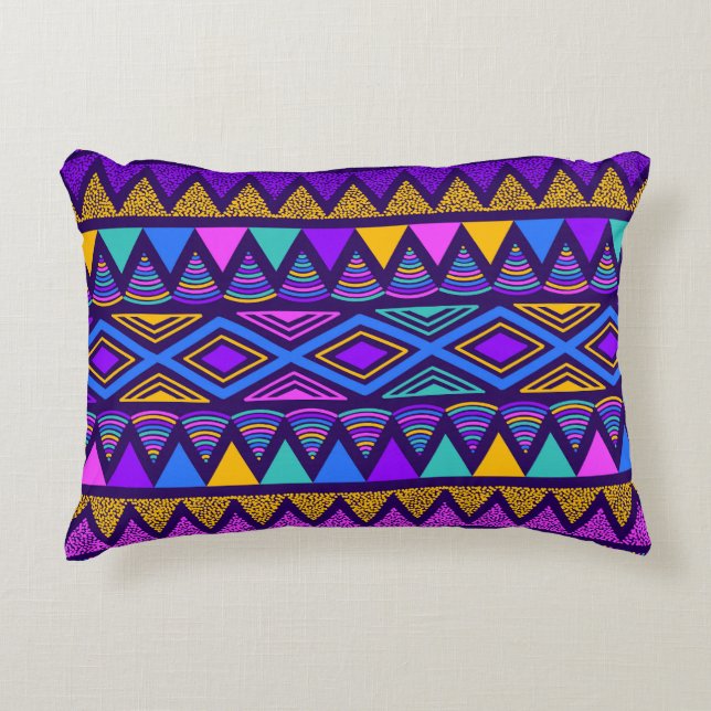 Neon Blue: Tribal Navajo Mönster Prydnadskudde (Framsidan)