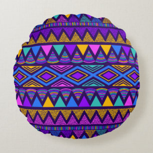 Neon Blue: Tribal Navajo Mönster Rund Kudde
