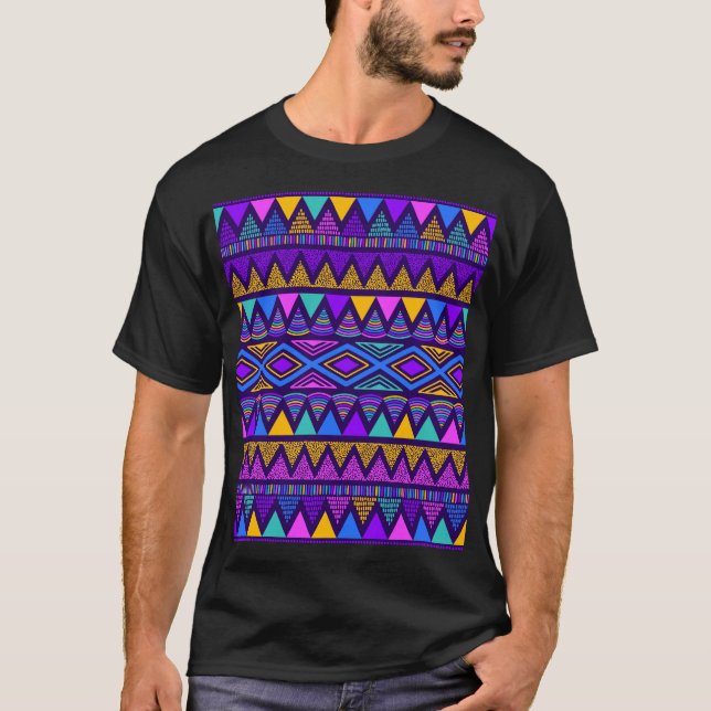 Neon Blue: Tribal Navajo Mönster T Shirt (Framsida)