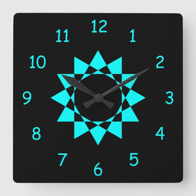 Neon Blue w/Star Fyrkantig Klocka (Framsida)