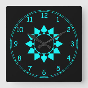 Neon Blue w/Star och Roligt Ram Fyrkantig Klocka
