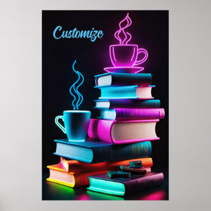 Neon Bokar och kaffe Poster