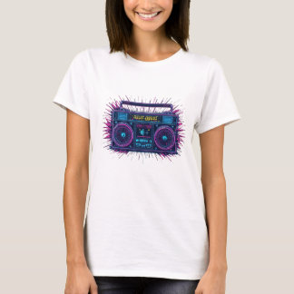 Neon boombox-retrovågsdesign t shirt