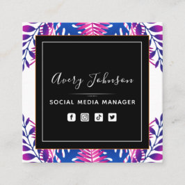 Neon Botanical Garden Bloom Qr Code Social Media Fyrkantigt Visitkort