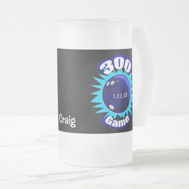 Neon BOWL-tecken och 300 Perfekt spel, frostat Mug Ölglas (Framsida höger)