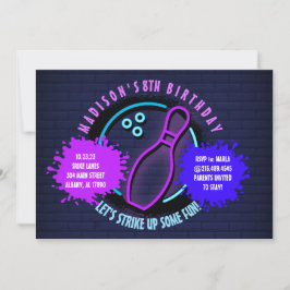 NEON BOWLING BALL ROUND Födelsedagsfest inbjudan