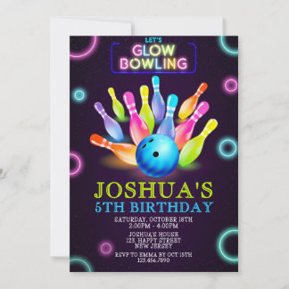 Neon Bowling Birthday bjudande. Neon inbjudan