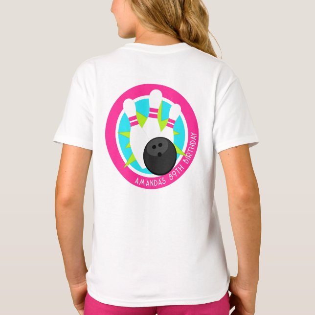 Neon Bowling Event Shirt med Namn på Front Pocket T Shirt (Baksida)