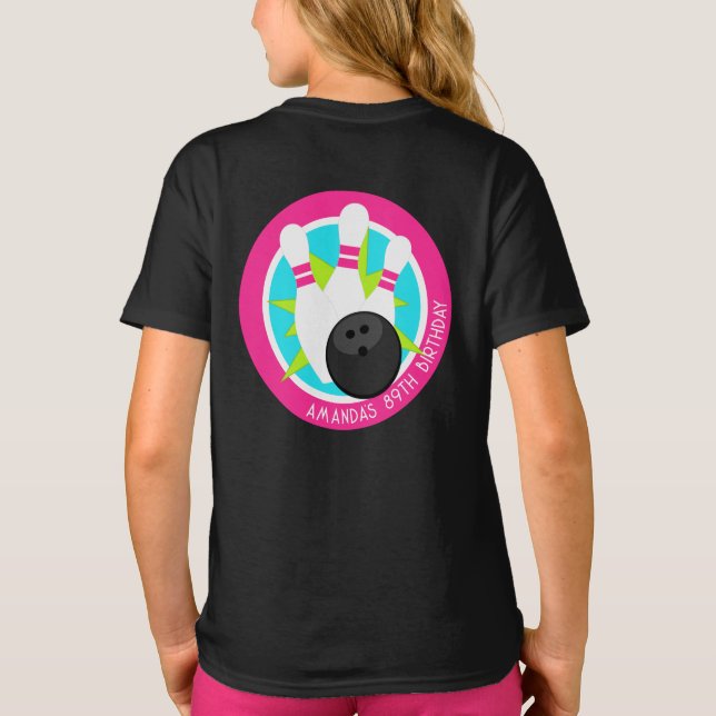 Neon Bowling Event Shirt med Namn på Front Pocket T Shirt (Baksida)