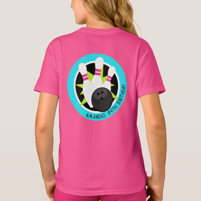 Neon Bowling Event Shirt med Namn på Front Pocket T Shirt (Baksida)