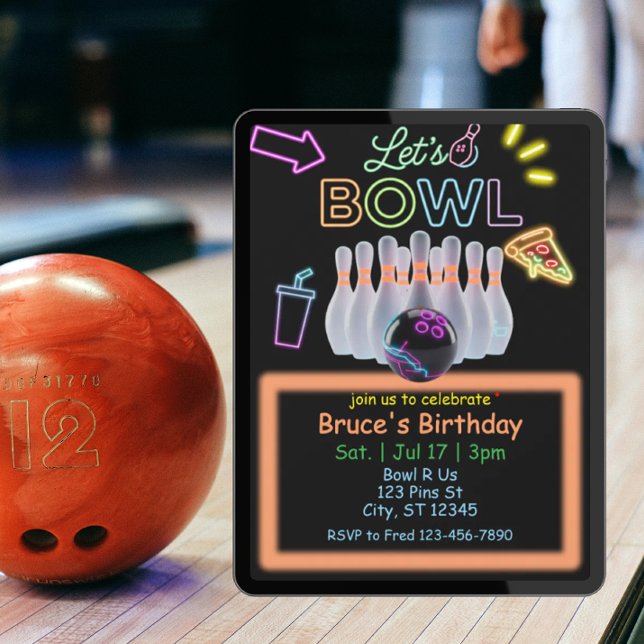 Neon bowling födelsedag inbjudningar (Skapare uppladdad)