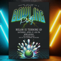 Neon bowling födelsedagsinbjudan för pojkar