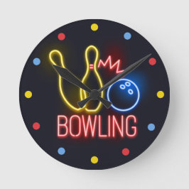 Neon Bowling Skittles Wall Clock Rund Klocka