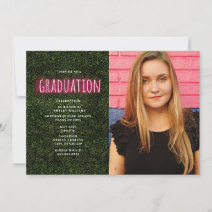 Neon Boxwood Print Studenten Photo Inbjudningar