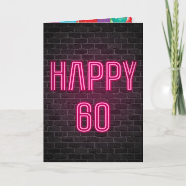 Neon-bricka i lycklig 60:e födelsedag kort (Framsida)