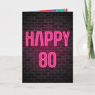 Neon-bricka i lycklig 80:e födelsedag kort