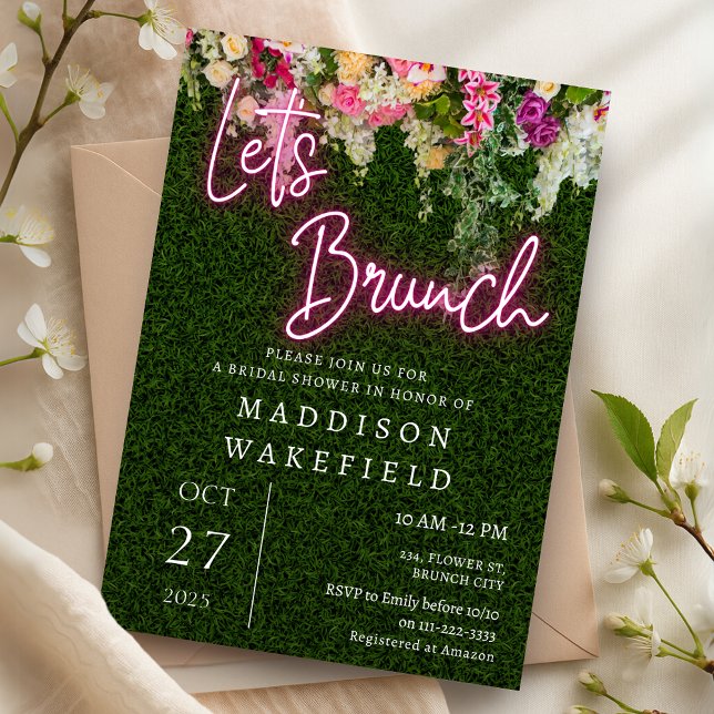 Neon Brunch Blommigt Garden Party Möhippa Inbjudningar (Neon Brunch Floral Garden Party Bridal Shower Invitation)