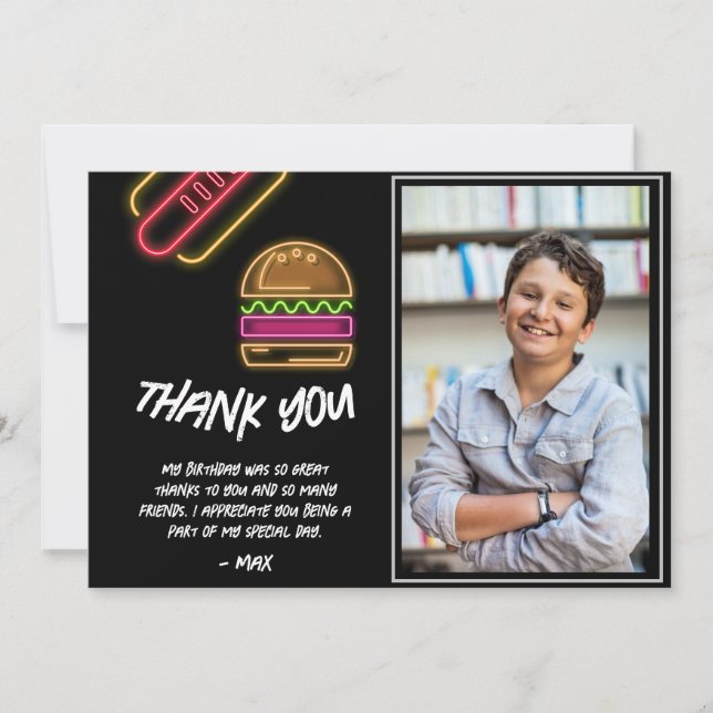 Neon Burger & Hotdog Thank You Card Tack Kort (Framsida)