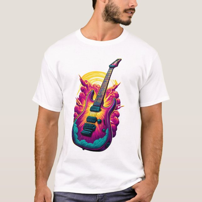 Neon Burst Elgitarr Artwork T Shirt (Framsida)