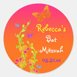 Neon Butterflies and Flowers Bat mitzvah Sticker Runt Klistermärke