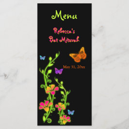 Neon Butterflies and Flowers Menu Card Meny