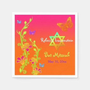 Neon Butterflies & Flowers Bat mitzvah Napkins 2 Pappersservett