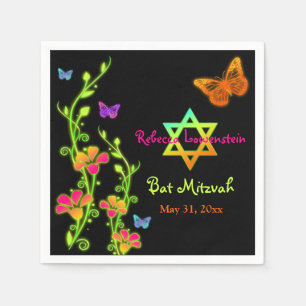 Neon Butterflies & Flowers Bat mitzvah Napkins Pappersservett