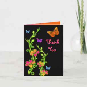 Neon Butterflies & Flowers Tack för ditt kort