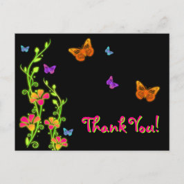 Neon Butterflies & Flowers Tack Post Card Vykort