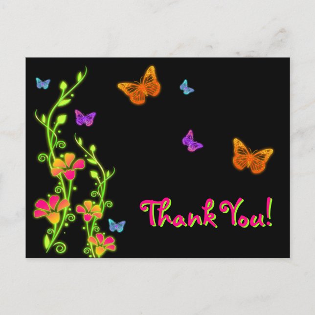 Neon Butterflies & Flowers Tack Post Card Vykort (Framsida)