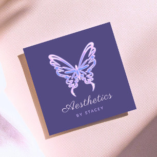Neon Butterfly Aesthetics Social Media & QR Code Fyrkantigt Visitkort