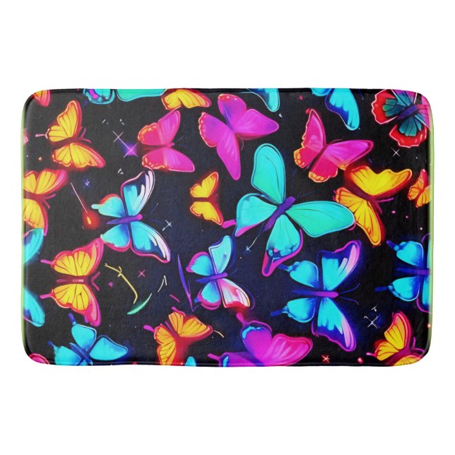 Neon Butterfly Mönster Badrumsmatta (Framsidan)
