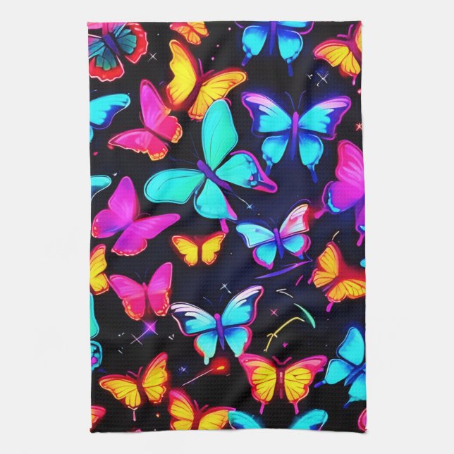 Neon Butterfly Mönster Kökshandduk (Vertikal)
