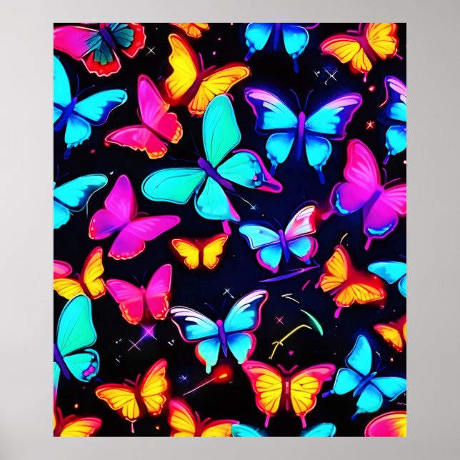 Neon Butterfly Mönster Poster (Framsidan)
