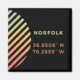 Neon Button Magnet - Koordinates of Norfolk, VA