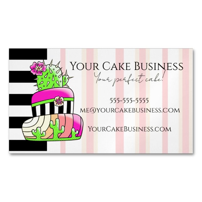 Neon Cactus Business Card Magnetiska Visitkort (Framsida)