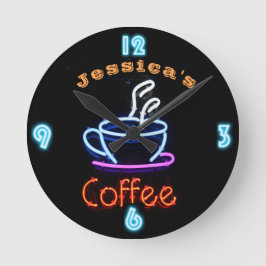 Neon CAFE COFFEE Clock Anpassningsbar Add Namn Rund Klocka