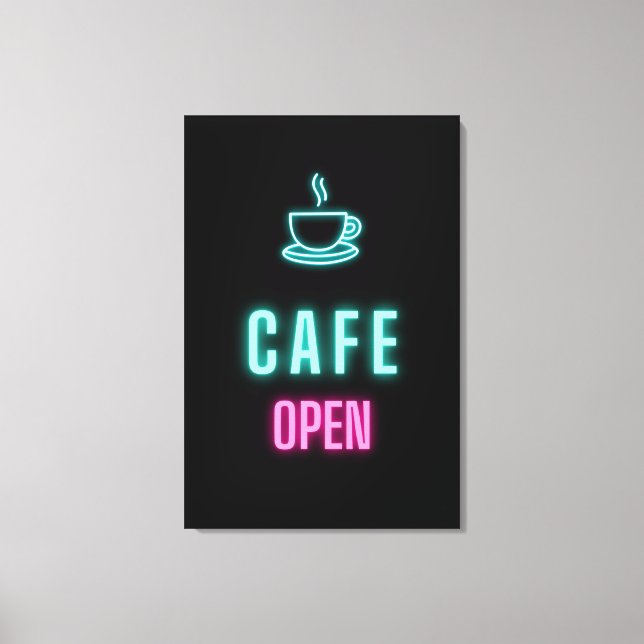 Neon Cafe Open Coffee Pub Sign Canvastryck (Framsida)