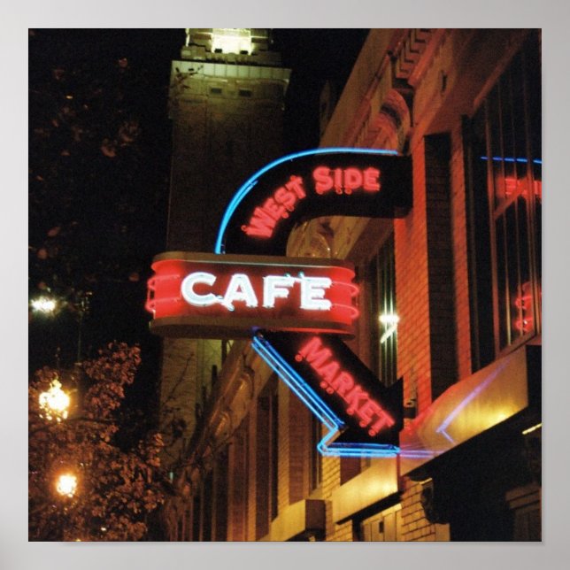 Neon Cafe Sign (Cleveland, Ohio) Poster 12 x 12 (Framsidan)