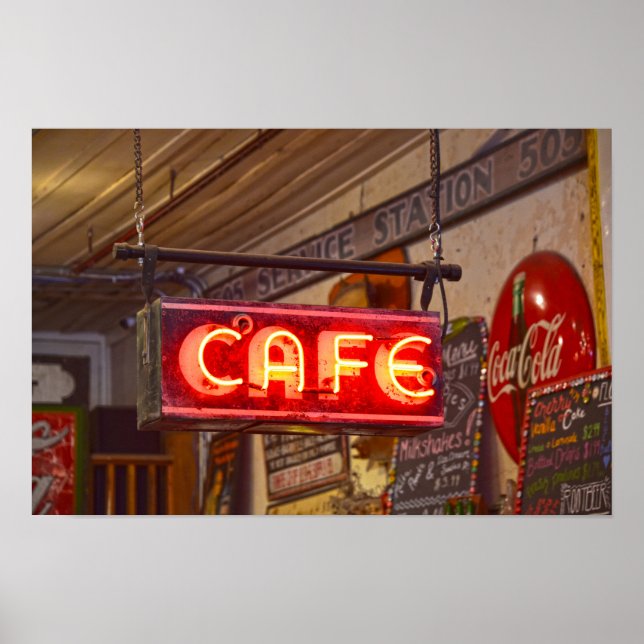 Neon Cafe-skylt, Jefferson, Texas Poster (Framsidan)