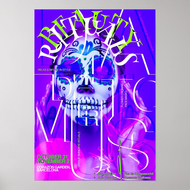 Neon Calavera Poster - Day of the dead Skullvägg (Framsidan)