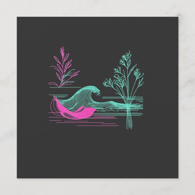 NEON CALM – Retro Wave & Botanical Line Art Inbjudningar (Framsida)
