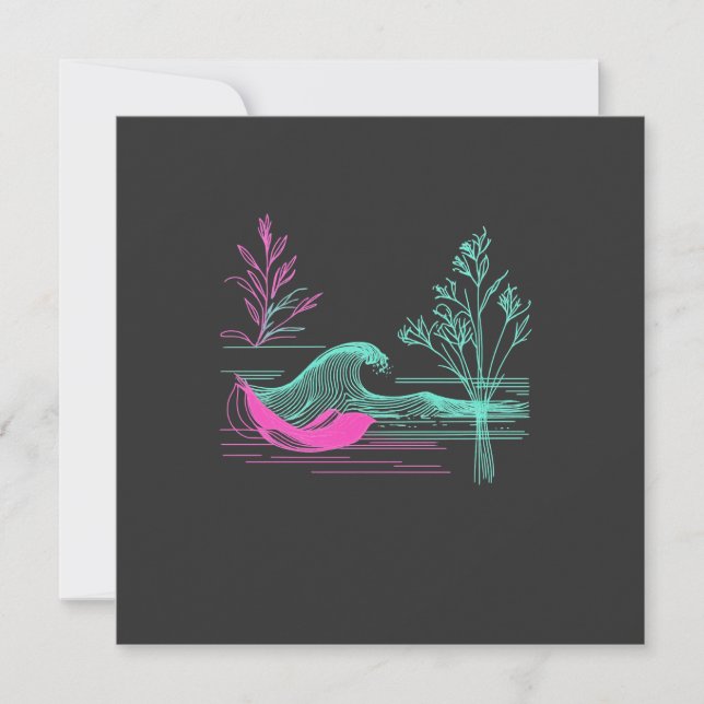 NEON CALM – Retro Wave & Botanical Line Art Julkort (Framsida)
